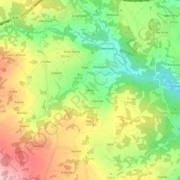 Mappa topografica Pacios, altitudine, rilievo