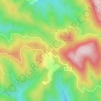 Mappa topografica Col de Fourtou, altitudine, rilievo