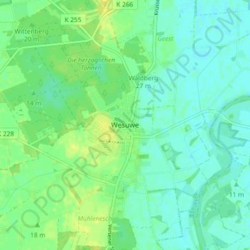Mappa topografica Wesuwe, altitudine, rilievo