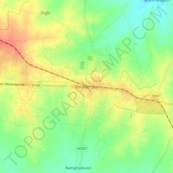 Mappa topografica Shrirampur, altitudine, rilievo