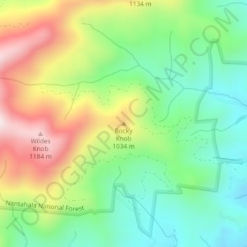 Mappa topografica Rocky Knob, altitudine, rilievo