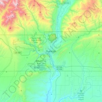 Mappa topografica Durango, altitudine, rilievo