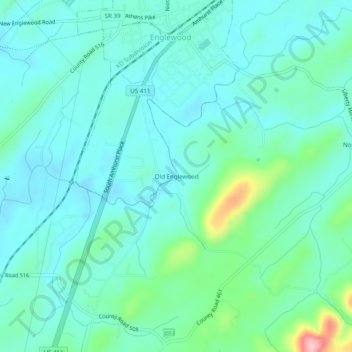 Mappa topografica Old Englewood, altitudine, rilievo