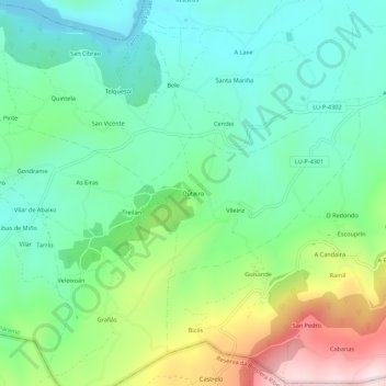 Mappa topografica Outeiro, altitudine, rilievo