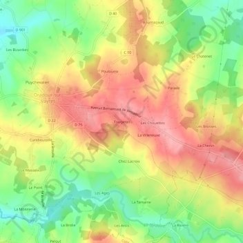 Mappa topografica Fougeras, altitudine, rilievo