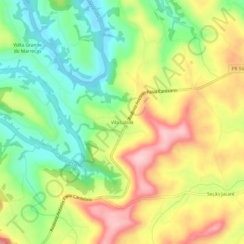 Mappa topografica Vila Lobos, altitudine, rilievo