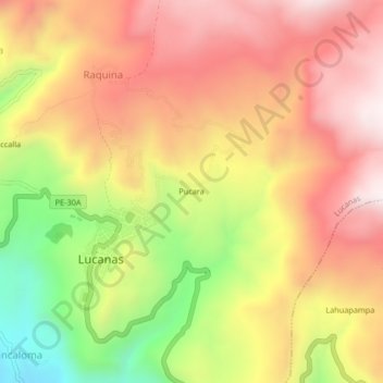 Mappa topografica Pucara, altitudine, rilievo