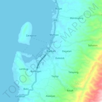 Mappa topografica Badian, altitudine, rilievo