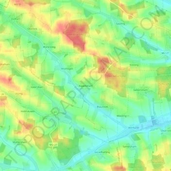 Mappa topografica Aspertsham, altitudine, rilievo