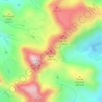Mappa topografica Carlit de Baix, altitudine, rilievo