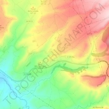 Mappa topografica Isona, altitudine, rilievo