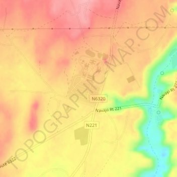 Mappa topografica Shonto, altitudine, rilievo