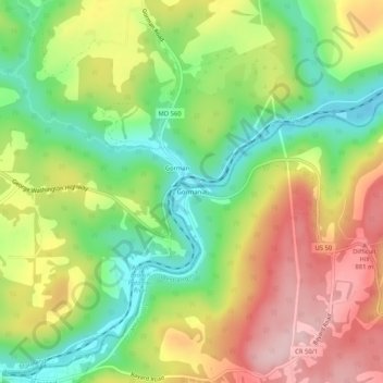 Mappa topografica Gormania, altitudine, rilievo