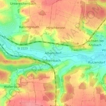 Mappa topografica Alberndorf, altitudine, rilievo