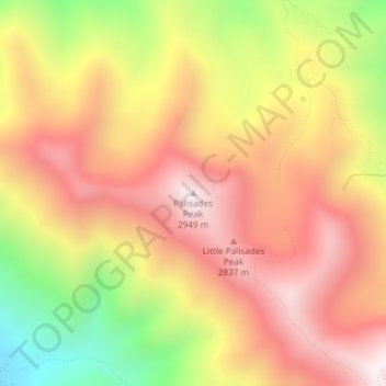 Mappa topografica Palisades Peak, altitudine, rilievo