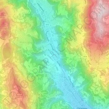 Mappa topografica Arso, altitudine, rilievo