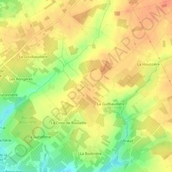 Mappa topografica La Rinière, altitudine, rilievo