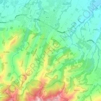 Mappa topografica Montericco, altitudine, rilievo