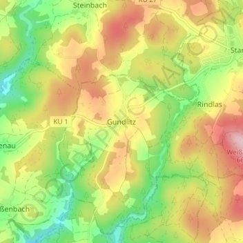 Mappa topografica Gundlitz, altitudine, rilievo