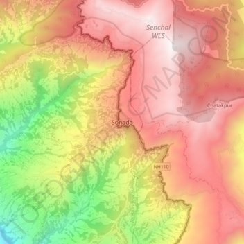 Mappa topografica Sonada, altitudine, rilievo