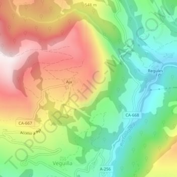 Mappa topografica Mirador de Aja, altitudine, rilievo