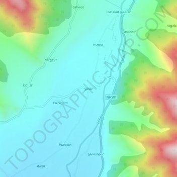Mappa topografica yanar, altitudine, rilievo