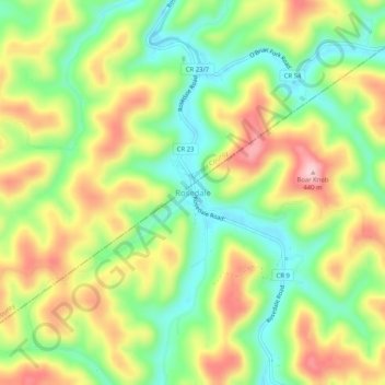 Mappa topografica Rosedale, altitudine, rilievo