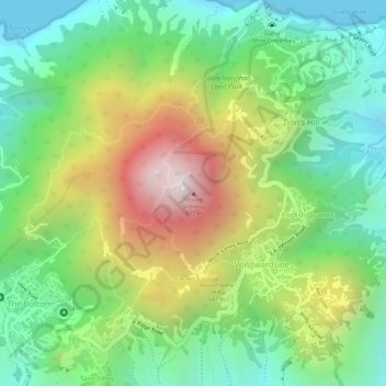 Mappa topografica Mount Scenery, altitudine, rilievo
