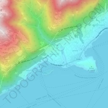 Mappa topografica Ossuccio, altitudine, rilievo