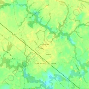 Mappa topografica Acorn Acres, altitudine, rilievo