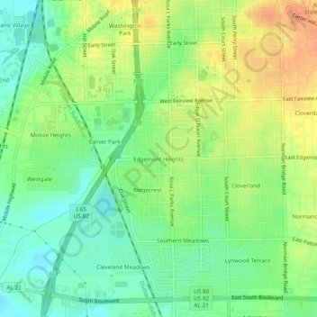 Mappa topografica Edgemont Heights, altitudine, rilievo