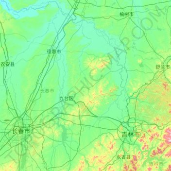 Mappa topografica 九台区, altitudine, rilievo