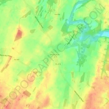 Mappa topografica Welsh Run, altitudine, rilievo