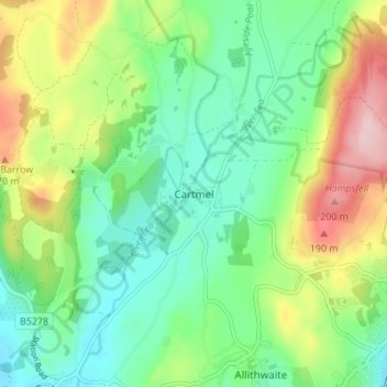 Mappa topografica Cartmel, altitudine, rilievo
