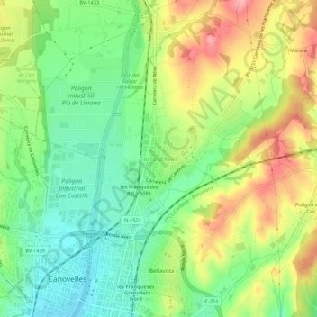 Mappa topografica Corró d'Avall, altitudine, rilievo