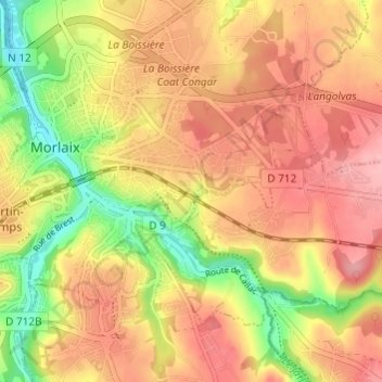 Mappa topografica Le Verger, altitudine, rilievo
