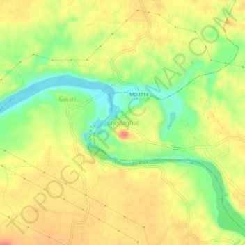 Mappa topografica Bhedaghat, altitudine, rilievo
