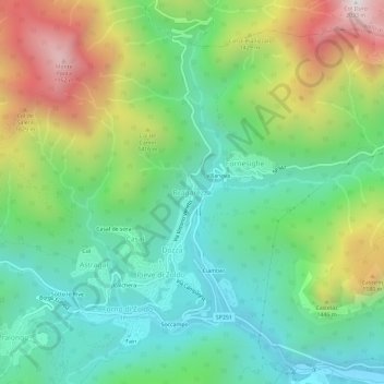 Mappa topografica Bragarezza, altitudine, rilievo