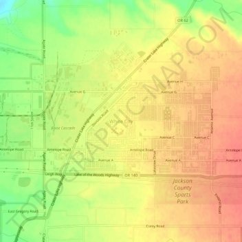 Mappa topografica White City, altitudine, rilievo