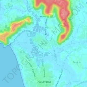 Mappa topografica Arpora, altitudine, rilievo