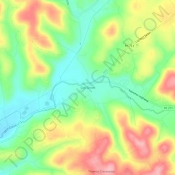 Mappa topografica Oak Grove, altitudine, rilievo