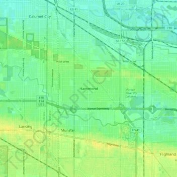 Mappa topografica Hammond, altitudine, rilievo