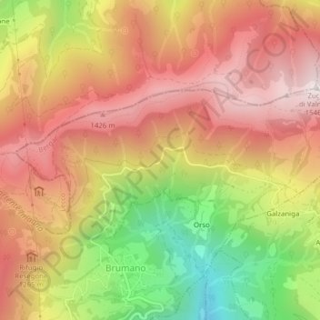Mappa topografica Sbarra, altitudine, rilievo