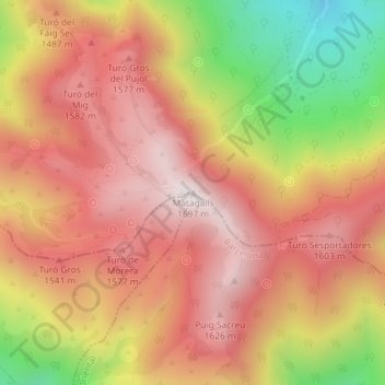 Mappa topografica Matagalls, altitudine, rilievo