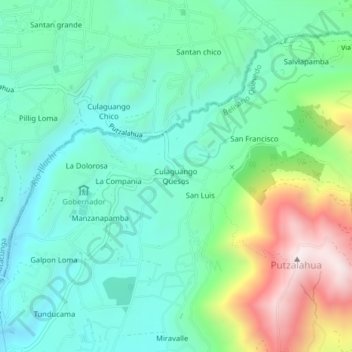 Mappa topografica Culaguango Quesos, altitudine, rilievo