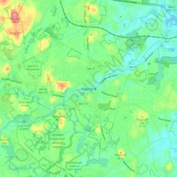 Mappa topografica Maynard, altitudine, rilievo