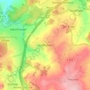 Mappa topografica Großfriesen, altitudine, rilievo