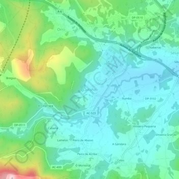 Mappa topografica Ledoño, altitudine, rilievo