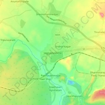 Mappa topografica Jaggayyapeta, altitudine, rilievo
