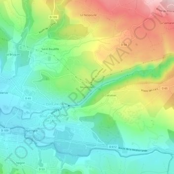 Mappa topografica Montlédier, altitudine, rilievo